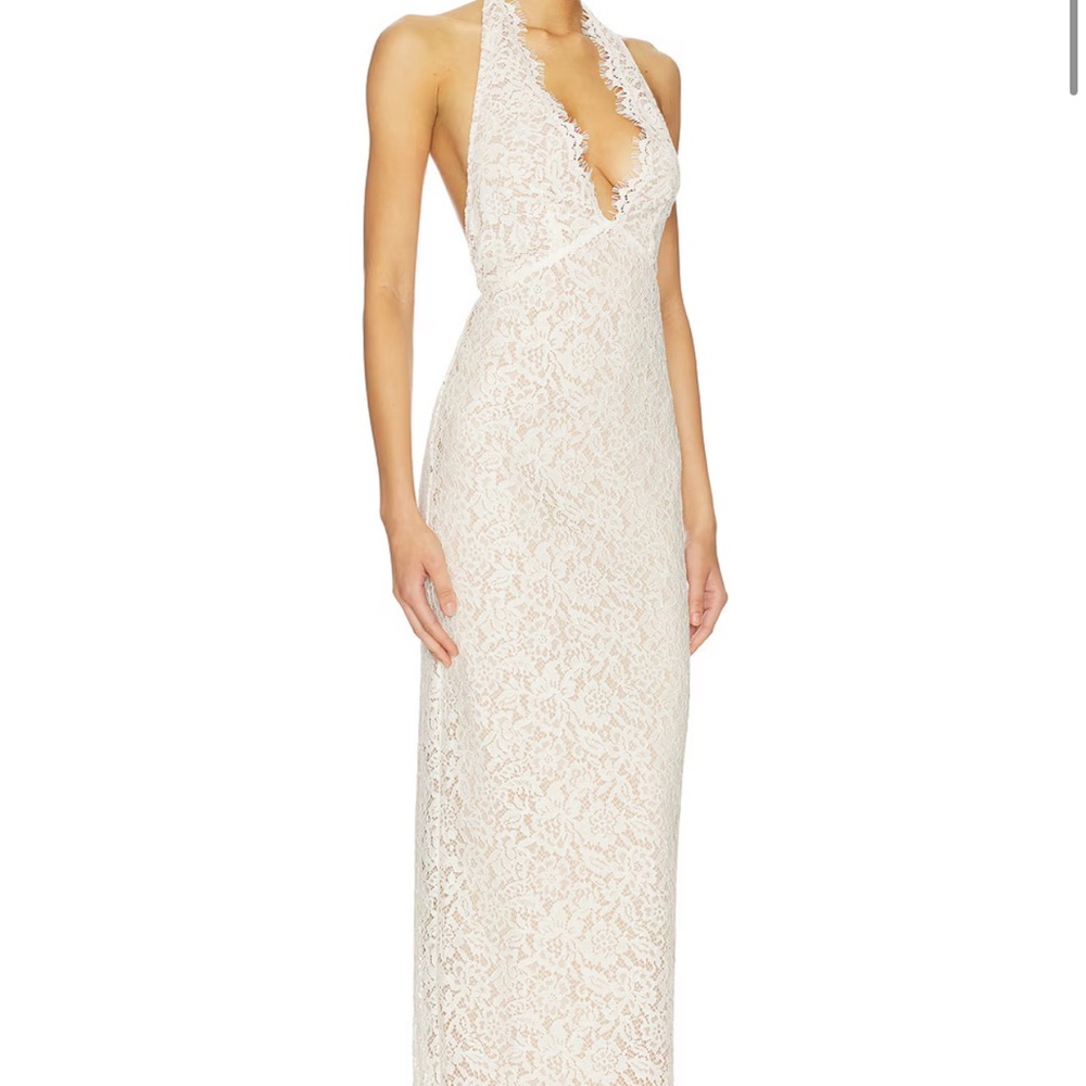 Lovers + Friends Ivory Lace Halter Maxi Dress